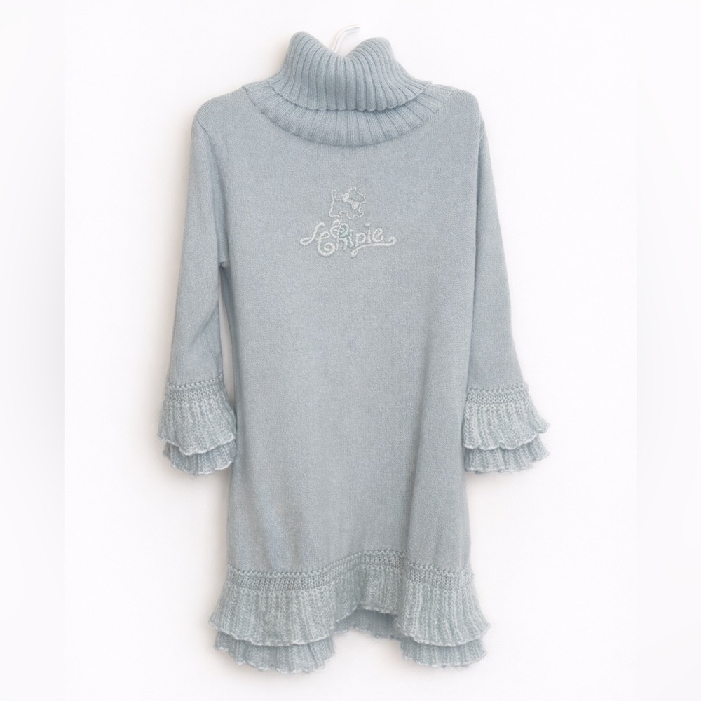 Chipie French Knit Sweater Dress Sage Green Ruffle Hem Turtleneck Girls 4Y - Picture 2 of 5